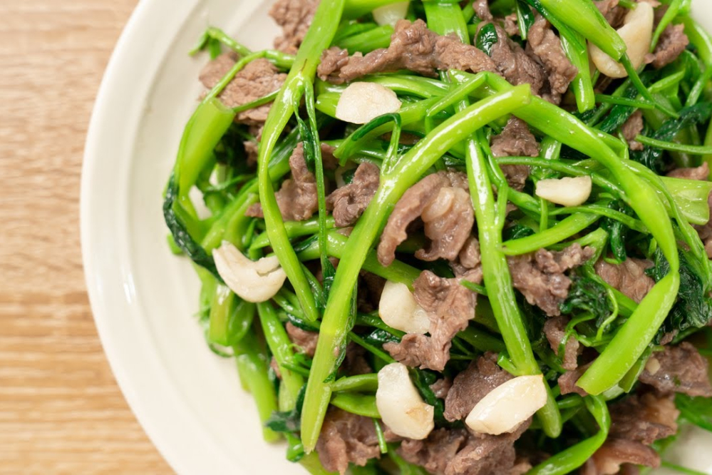 Rau xào bò (Đọt xu/ Rau muống/ Bó xôi/ Rau rừng/ Răng trúc/ Măng tây/ Thiên lí)