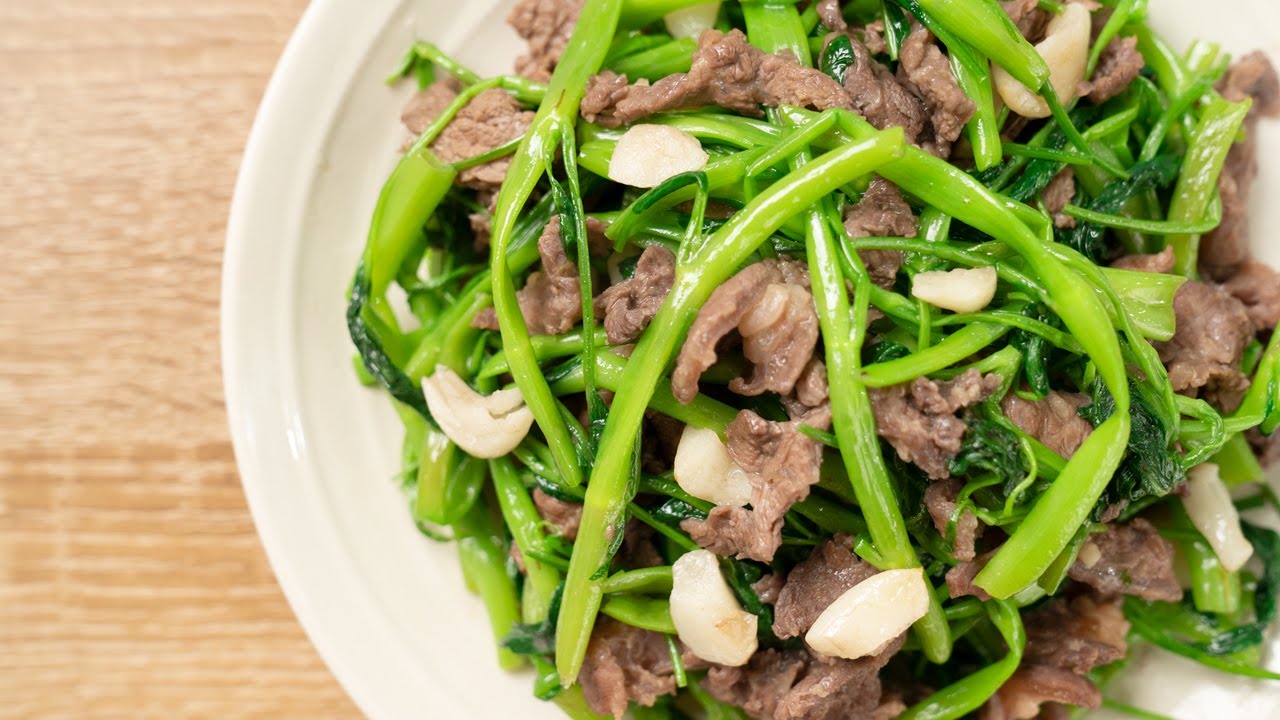 Rau xào bò (Đọt xu/ Rau muống/ Bó xôi/ Rau rừng/ Răng trúc/ Măng tây/ Thiên lí)